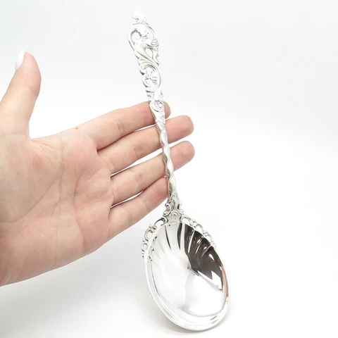 830S Silver Antique Norway Brodrene Lohne Dobbel Rokokko Serving Spoon Cover