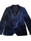Asos Super Skinny Blue velvet two button tuxedo jacket blazer black lapels 38S