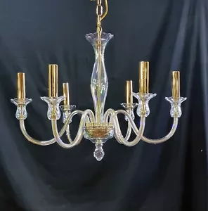 Lampadario in Cristallo di Boemia 6 luci oro trasparente madreperla vintage - Imagen 1 de 5