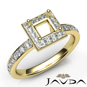 Classic Princess Halo Diamond Engagement Semi Mount Ring 18k Yellow Gold 0.45Ctw - Picture 1 of 7