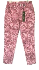 New DG2 by Diane Gilman Paisley Jean Pants Sz 10 Purple Zip 686477 Women WD18 - Picture 1 of 6