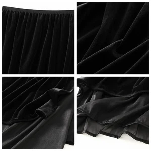 Damen Retro Samt A-Linie Rock Schlitz Gerade Pleuche Halbes Kleid Elastische Taille - Bild 1 von 7