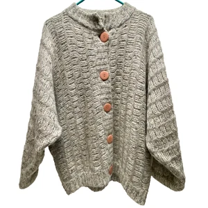 Vintage P.G.E. Mohair Wolle Strickjacke Damen mittelgrau elfenbein Grobstrick Neu ohne Etikett - Bild 1 von 12