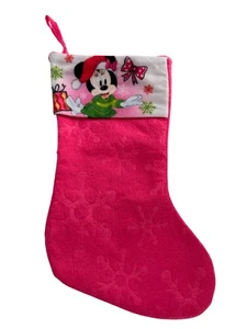Disney Minnie Mouse Christmas Stocking Pink Fleece Felt Hanging Loop Snowflake - Picture 1 of 8