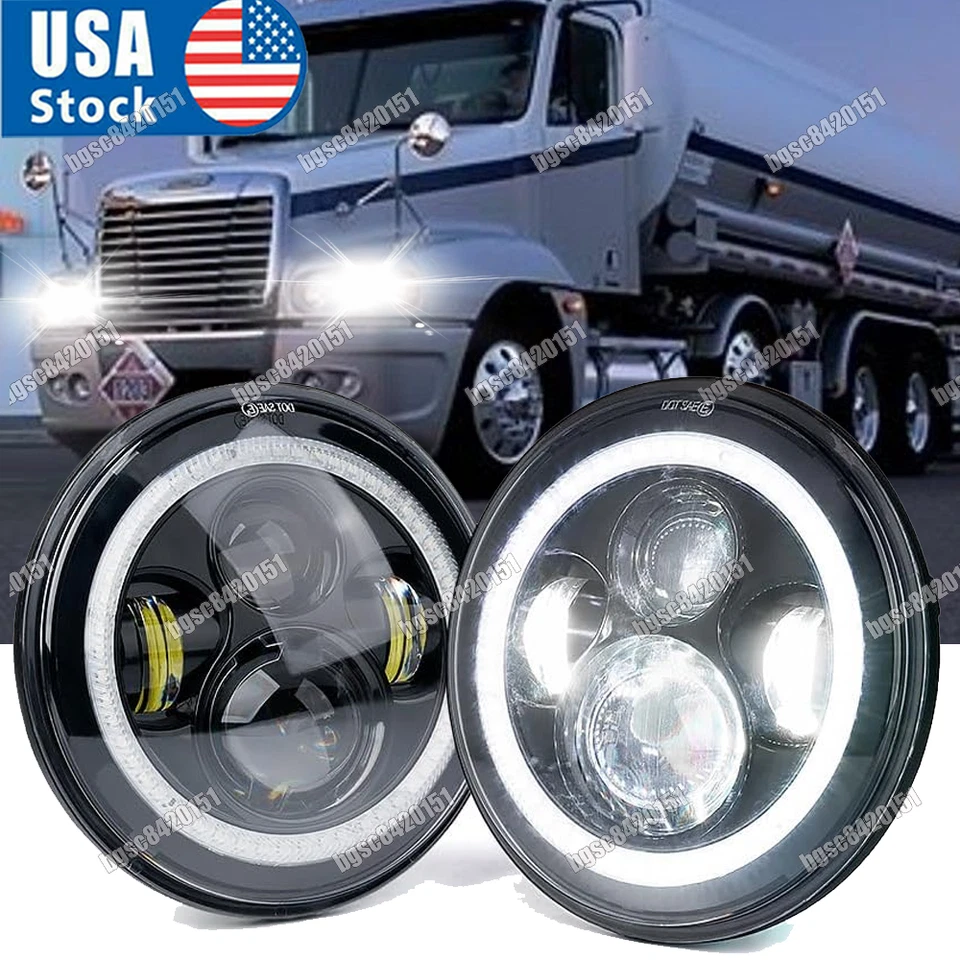 Pair For Freightliner Century Class 7inch Round LED Headlights Hi/Lo Beam Light - Image 1 of 4