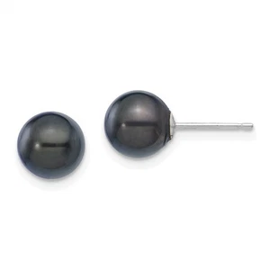 Aretes redondos negros de perlas cultivadas de agua salada Akoya de oro blanco de 14k de 7-8 mm - Imagen 1 de 4