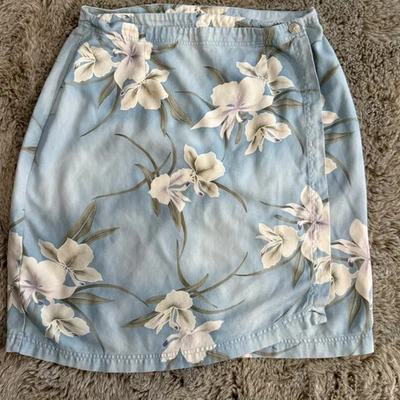 Falda floral de seda Tommy Bahama para mujer talla 12 azul blanco tropical Foto 1 de 4
