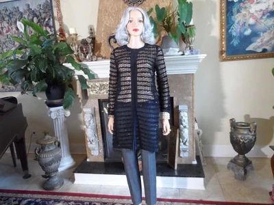 Bergdorf Goodman Black Sheer Lace Open Front Duster Coat Size S - Image 1 of 4