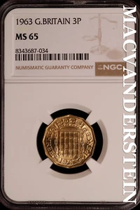 Great Britian:1963 Three Pence-NGC MS 65 Brilliant Uncirculated #SLG176 - Picture 1 of 2