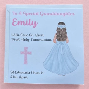 Personalised First Holy Communion Card Girls Daughter Granddaughter Niece Sister - Picture 1 of 11