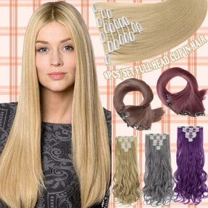 8PCS Clip In Hair Extension EXTRA THICK as Human Full Head Highlight Balayage US - Picture 1 of 88