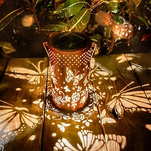 Solar Lanterns Outdoor Hanging Lantern Lights, Butterfly Hollowed-Out Metal Deco - Picture 1 of 10