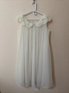 Vintage 50s Vanity Fair Peignoir Lace Robe Sz 32 Ivory Babydoll Sheer Ethereal - Picture 1 of 12