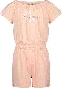CALVIN KLEIN Girl's M 8/10 Short Sleeve Peach Romper 100% Cotton Logo  *NWT* - Picture 1 of 6