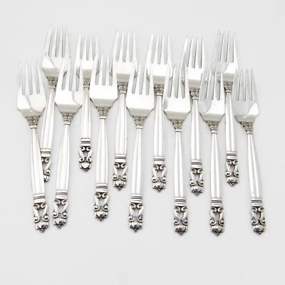 Acorn 12 Salad Forks Set Georg Jensen Sterling Silver Mono S - Image 1 of 4