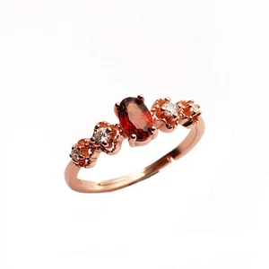 Oval Garnet Ring For Women Adjustable Open Ring Rose Gold Sterling Silver Ring - Picture 1 of 5