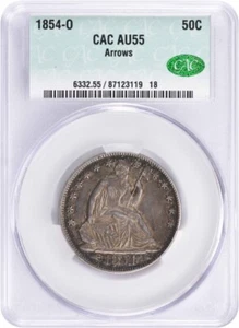 Flechas de medio dólar de plata sentada Liberty 1854-O AU55 CACG - Imagen 1 de 2