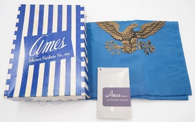 Cortina de chuveiro vintage Ames Americana Blue Eagle nova com caixa 6x6 - Imagem 1 de 4