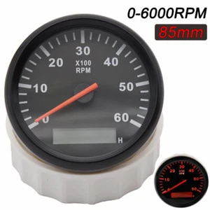 85mm Marine RPM Tachometer Gauge LCD Tacho Hour Meter for Boat 0-6000RPM 12/24V - Picture 1 of 12