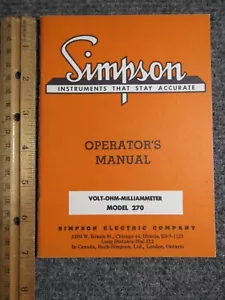 Simpson V.O.M Modell 270 Bedienungsanleitung ~ um 1959 ~ Original - Bild 1 von 3