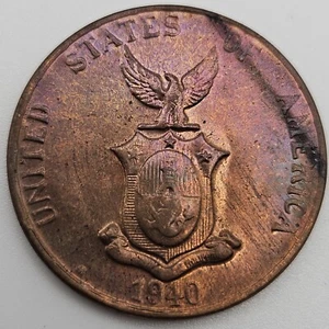 1940-M 1 Centavo Unc Red Brown Philippines US Manila Mint Bronze Coin One USA - Picture 1 of 2