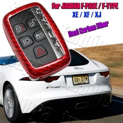 Cubierta de carcasa de llave remota de fibra de carbono roja real para Jaguar XE XF XJ F-Pace tipo F Foto 1 de 4