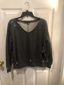 ROMEO & JULIET Couture French Terry Distressed Sweatshirt New Small - Picture 1 of 5