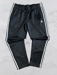 Adidas Button-Up Track Pants Medium 12-14 - Black Classic Three-Stripe Design - Picture 1 of 2