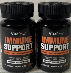 2 Pack Vitaraw Immune Support Vitamin C Zinc Elderberry Olive Leaf 60 Ct 02/25 - Picture 1 of 2