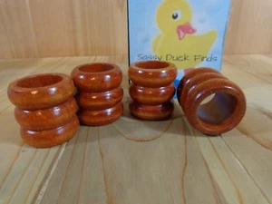 NAPKIN RINGS Set of 4 Wood Triple Bumps Ribs 2"   - Picture 1 of 4