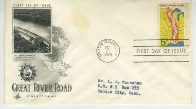 Great River Road FDC 1966 Artcraft Cachet Cover Scott 1319 5c Stamp S17 - Image 1 of 2