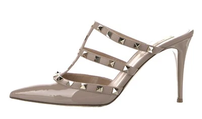 $795 VALENTINO Garavani Rockstud Nude Patent  Sz 41.5 Slide Heels Mules - Image 1 of 4