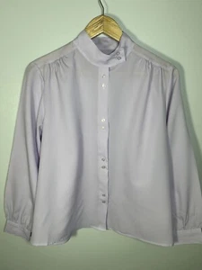 Vintage High Collar Blouse Size 12-14 Lilac Secretary Button Up - Picture 1 of 12