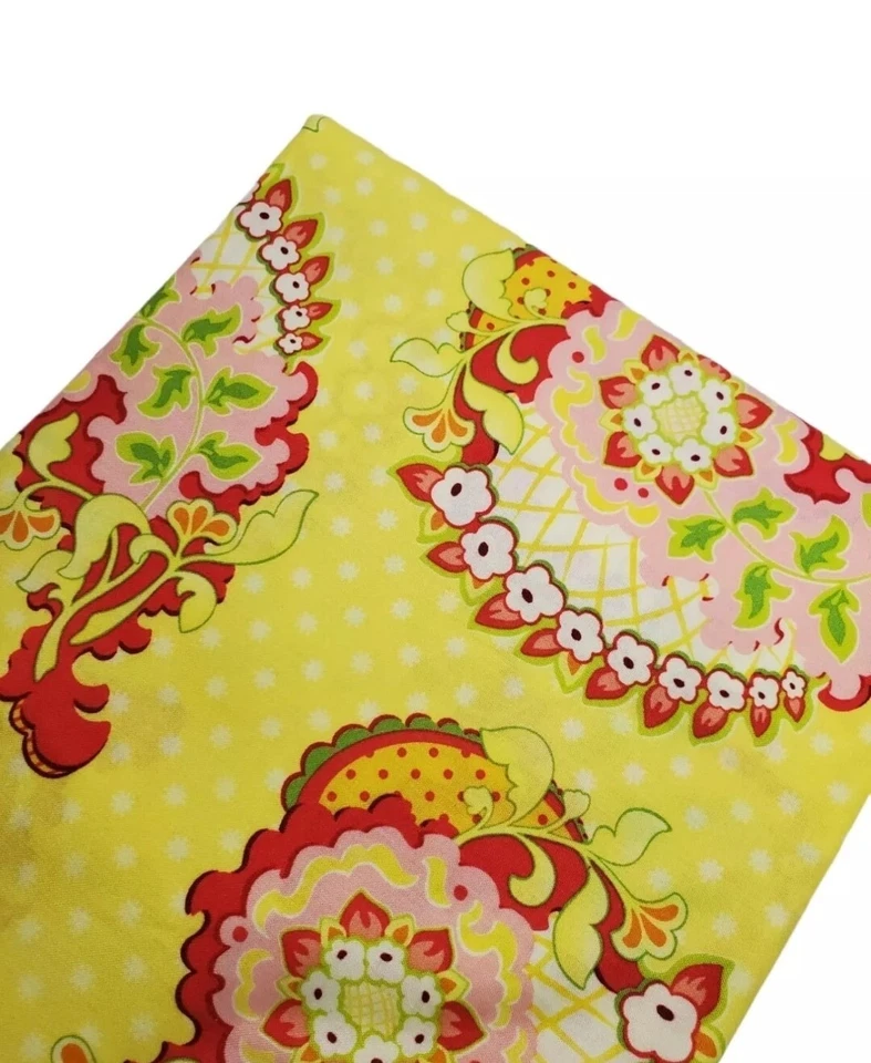 Colcha de algodão Heather Bailey Pop Garden Paisley Swag vermelha amarela OOP UMA JARDA - Imagem 1 de 1