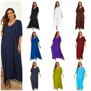 Beautybatik Women Caftan Solid Loungewear Maxi Plus Size Long Dress XL to 4X - Picture 1 of 104