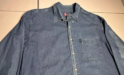 Chaps Ralph Lauren Shirt Men's XL Blue Artsy Work Button Denim Cotton VTG 90's - Image 1 of 4