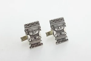 Vintage Mexico 925 Sterling Silver Aztec Maya Ancient God Deity Figure Cufflinks - Picture 1 of 7