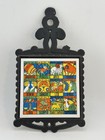 Vintage Zodiac Astrology Ceramic Tile Trivet Cast Iron Wall Table Decor Japan
