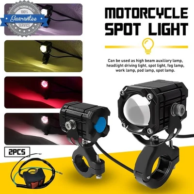 2X Motorcycle LED Driving Fog Lights White/Yellow/Red LED Pods Projector Lights - Image 1 of 4