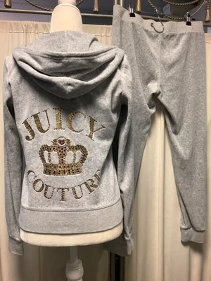 Pantalones Jogger Juicy Couture Terciopelo Tiro Bajo 32 x 28 Cremallera Sudadera con Capucha M Foto 1 de 2