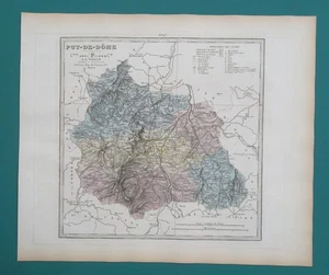 FRANCIA Dept Puy-de-Dome Capt. Clermont-Ferrand - 1873 SUPERBA Mappa 14x17" 36x43 cm - Foto 1 di 4
