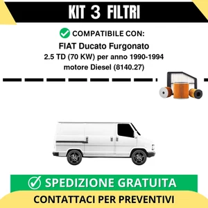 Kit 3 Filtri Tagliando per FIAT Ducato Furgonato 2.5 TD 70 kw Diesel 1990-1994 - Foto 1 di 2