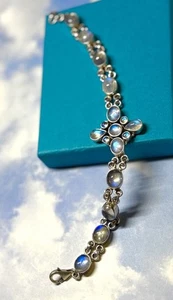 Nicky Butler NB Sterling Silver BLUE MOONSTONE 925 Floral Tennis Bracelet 7.5” - Picture 1 of 3