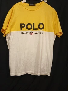 Camisa Polo Ralph Lauren Para Hombres XL Amarilla Blanca 1967 Escudo Bloque de Color Gráfico Camiseta - Imagen 1 de 7