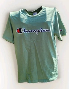 Champion Spellout T-Shirt Emboridered Logo Green Men's Adult Size Large VGC - Picture 1 of 7