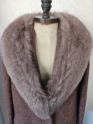 Сиреневый Fox меховой воротник твидовая шерсть над пальто фиолетовый лиловый фиолетовый тона размер S - Изображение 1 из 4