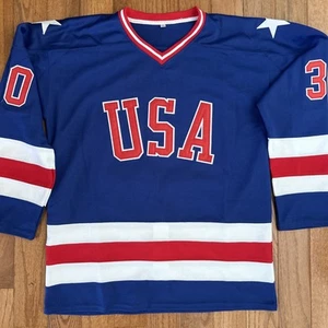 USA Hockey Jersey Jim Craig Blue S Embroidered perfect 1980 Miracle On Ice 30 - Picture 1 of 10