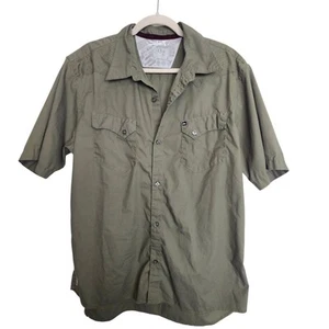 Quiksilver Shirt Green Button Front Short Sleeve Collared Shirt Men L - Picture 1 of 8