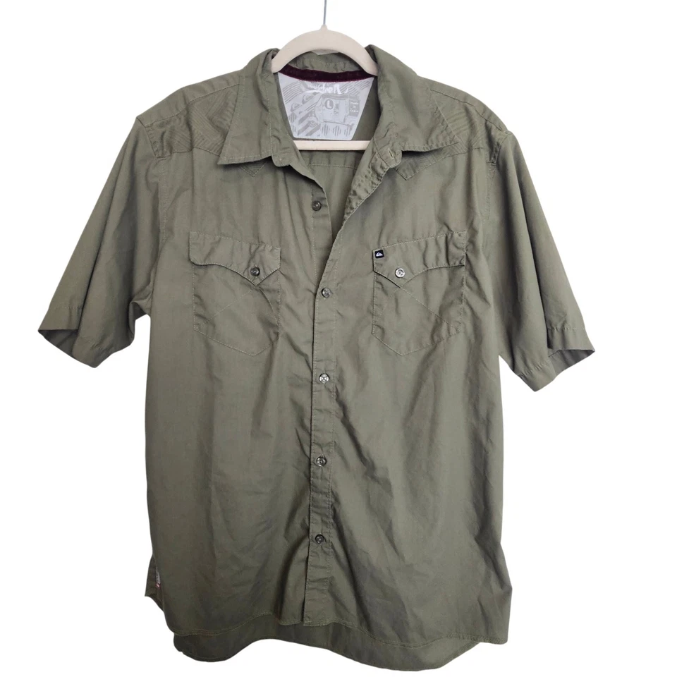Quiksilver Shirt Green Button Front Short Sleeve Collared Shirt Men L - Image 1 of 4