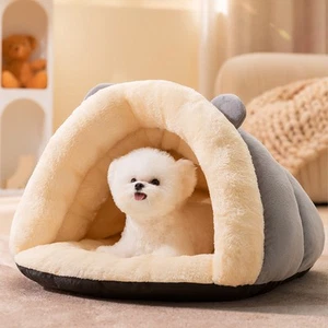 Cat Cave Bed Triangle Bed Semi Enclosed Cat Tent Bed Pet (Gray S) . - Picture 1 of 12